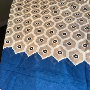 Hijab with Unique Beige and Blue Patterned Design