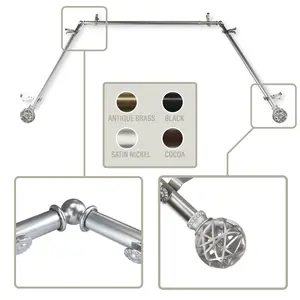 Central Design  0.8125 in. Arabella Bay Window Curtain Rod with Side Rod Extends Upto 20 to 36 in. & Center Rod Extends Upto 38 to 72 in., Satin Nickel