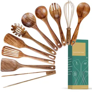 Natural Teak Wood Kitchen Utensils with Spatula and Ladle (10)