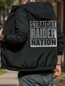 Raider Nation Rugby Theme Sports Zipper Jacket, Casual Fitted Graphic Print, Home Comfort Wear, Perfect for Tiktok Stay-At-Home Style, Athletic Jackets