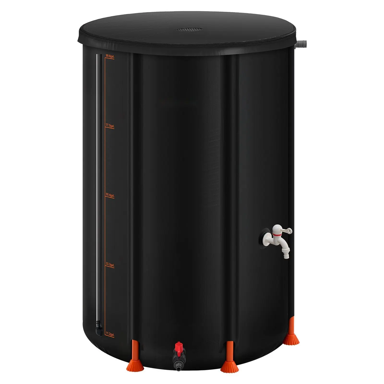 Collapsible 100 Gallon Rain Barrel For Rainwater Harvesting, Portable Water Collection System, 1000D PVC Construction, Garden Water Catcher Tank With Spigot And Overflow Kit, Weatherproof Black