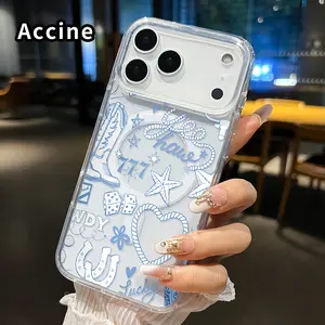 Cowboy Charm Tapestry Pattern Magnetic Phone Case for iphone 17 Pro Max 16 Plus 15 14 13 12 11 Air XR E Non-Yellowing Clear Crystal Drop-proof Slim Silicone Shockproof Transparent Acrylic Large Hole Cover Supports Wireless Charging