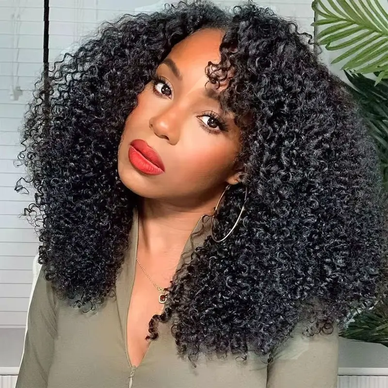 Half Wig Human Hair Kinky Curly Glueless Wig 3 IN 1 Half Wigs With Drawstring Seamless Clip Ins Flip Over Burmese Hair Half Wigs