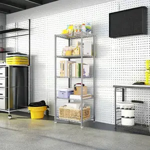5 Shelves Iron Shelves Adjustable Storage Shelving Metal Shelves Unit for Garage Utility Room Laundry Bathroom Kitchen Office Pantry Room, 60'H X 23'W X 13'D Deals For You Days