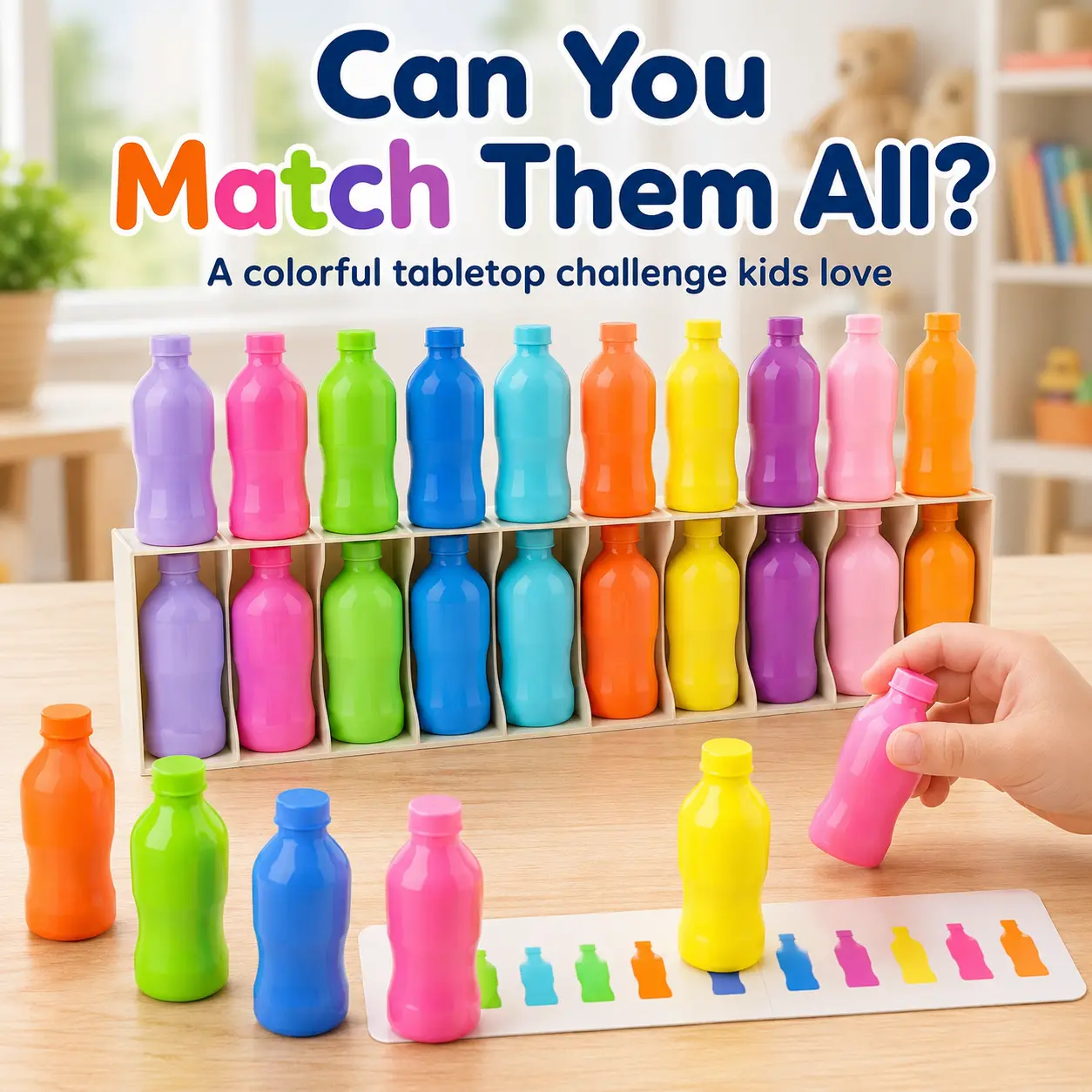 Color Matching Game for Kids, Bottle Matching Puzzle Toy, Color Sorting Tabletop Game, Family Interactive Party Game with 20 Colorful Bottles and Storage Tray