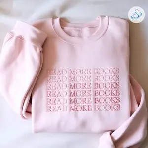 Read More Books Embroidered Sweatshirt, Book Lover Crewneck for Women, Minimalist Pink Reader Pullover, Cozy Bookworm Gift, Aesthetic Librarian Sweater