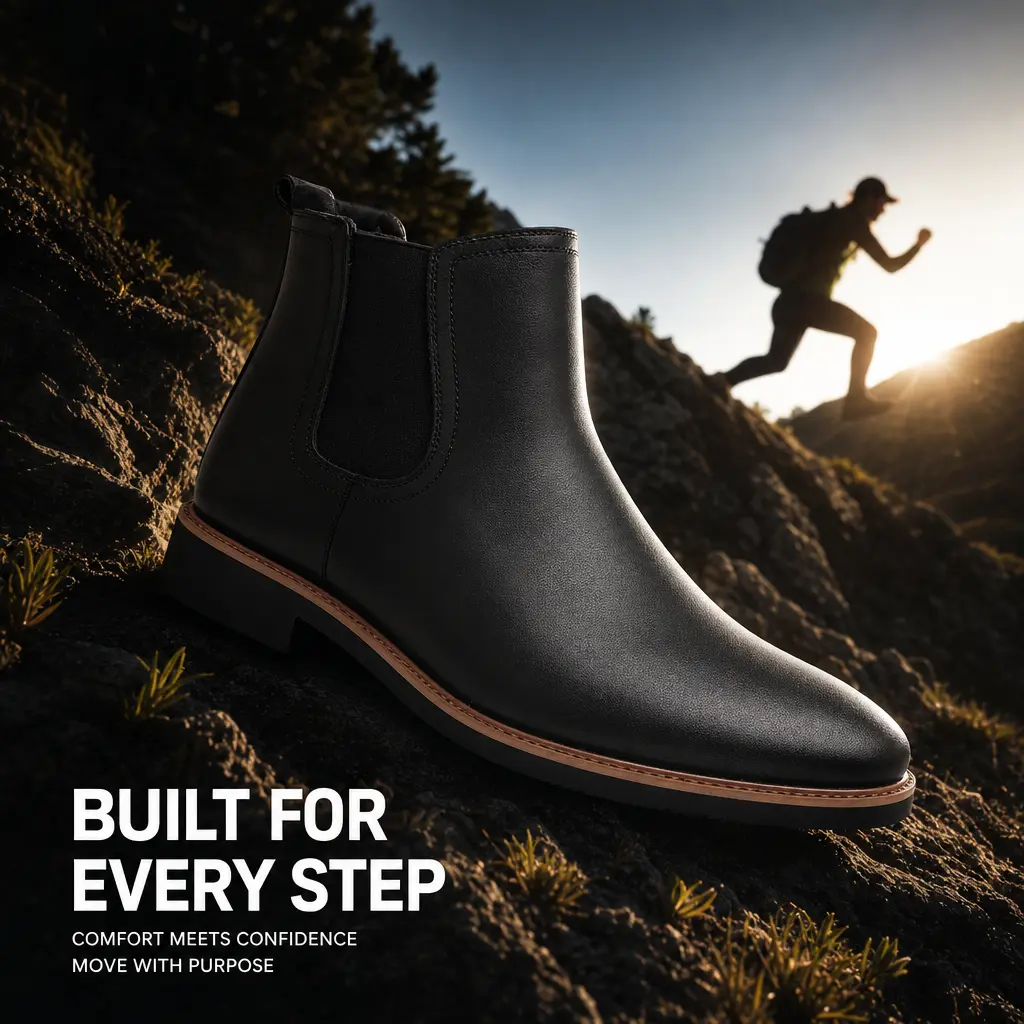 Men’s elastic ankle boots – retro, minimalist design; versatile for business and everyday wear