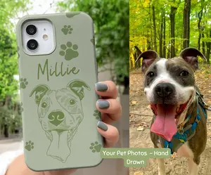 Custom Pet Photo Phone Case Personalized Hand Drawn Dog Phone Case With Pet Name Custom Cat Face Phone Case Iphone Galaxy Gift For Dog Lover