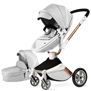 Hot Mom 2 Ultra Baby Stroller with 360° Rotation Function, PU Leather Pushchair Stylish and Convenient Pram for Newborns, 2024 grey