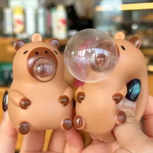 Cute Capybara Bubble Blowing Squishy Fidget Toy, Funny Squeeze Stress Relief Toy, Water Capybara Decompression Toy Keychain for Kids, Teens, Adults