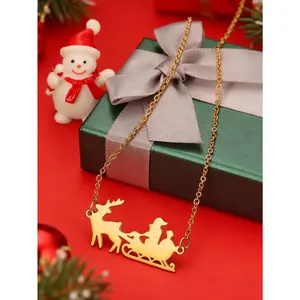 Christmas Limited Reindeer Sleigh Necklace, Minimalist Design Festive Vibe Women's Daily Necklace