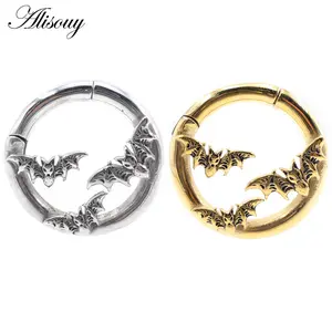 Alisouy 1PC Stainless Steel Bat Round Circle Ear Weights Expander Stretcher Plugs Buckle Gauges Earrings Body Piercing Jewelry