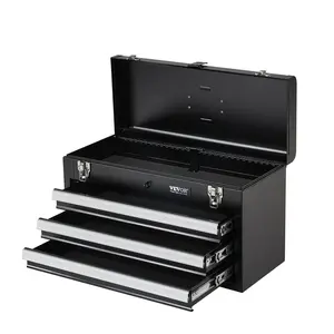 Father's Day Gift VEVOR Tool Box 20.5-inch Portable Metal Tool Box with 3 Drawers Tool Organizer Black
