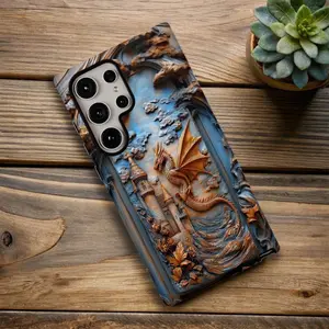 Faux resin Mystical Dragon Case, 3D effect Carved Dragon, Dragon Lovers Gift Fantasy Dragons case, Magsafe Phone Cases  For IP X 11 12 13 14 15 16 17 S21 S22 S23 S24 S25-Ultra Series