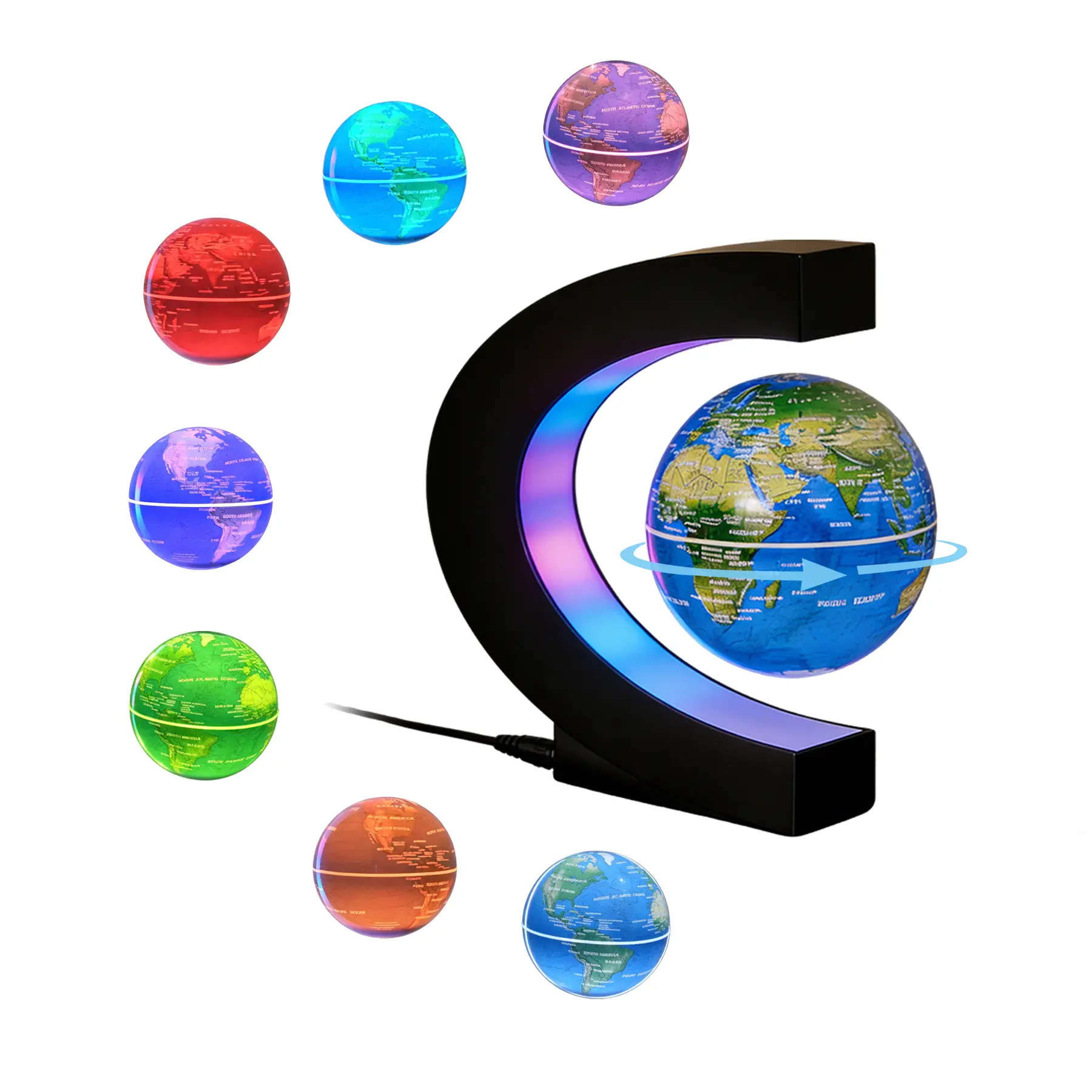 Magnetic Levitating Globe with RGB Color Cycling Light, 3.35" Floating Earth Globe with Auto Rotation, Magnetic Induction Power, LED Desk Decor for Home Office, Creative Gift for Kids and Adults