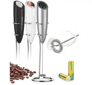 SIMPLETASTE Milk Frother Handheld Electric Foam Maker, Drink Mixer with Stainless Steel Whisk for Cappuccino, Bulletproof Coffee, Latte, Gray, with Stand, Battery Operated