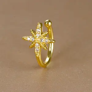 18K Gold Plated 3-Piece Star Ear Cuff In Gold And Silver, No Piercing Required