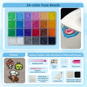 2.6mm Fuse Beads Kit Easy DIY 24 Color Beads Set, Bead Scoop & Board | Creative Arts & Crafts Toy for Ages 5+ Adult