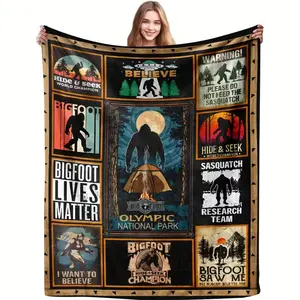 Sasquatch Enthusiast Gift Soft Flannel Fleece Throw Blanket with Cryptid and Wilderness Print Vintage Inspired Multipurpose All Season Quilt Ideal for Lounge & Outdoor Use