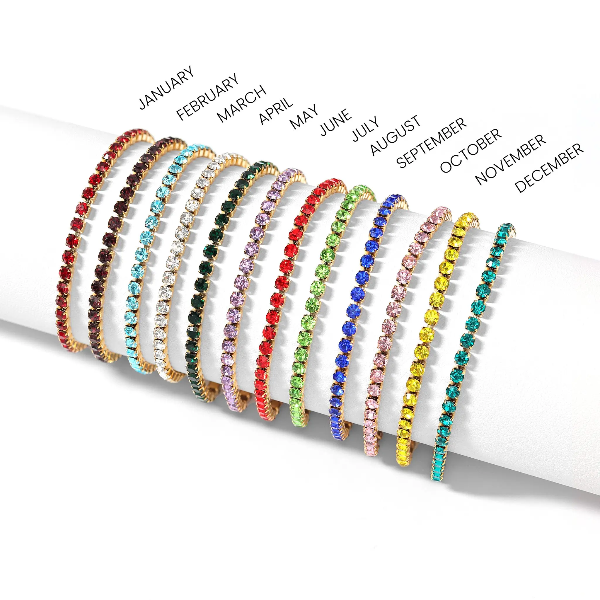 18K Gold PVD Stainless Steel Birthstone Tennis Bracelet with CZ Stones Hypoallergenic 316L Surgical-Grade Steel & Elegant 1" Extension