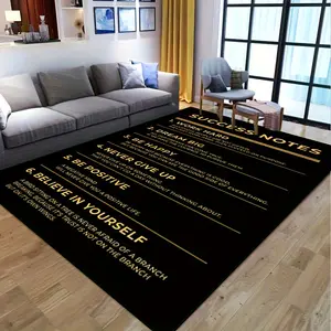 Modern Living Room Rug Inspirational Quote Black Area Rug Boho Area Rug for Bedroom Living Room Floor Mat Feet Home Decor Carpet with Gold Text Motivational Slogan Soft Plush Indoor Outdoor Use
