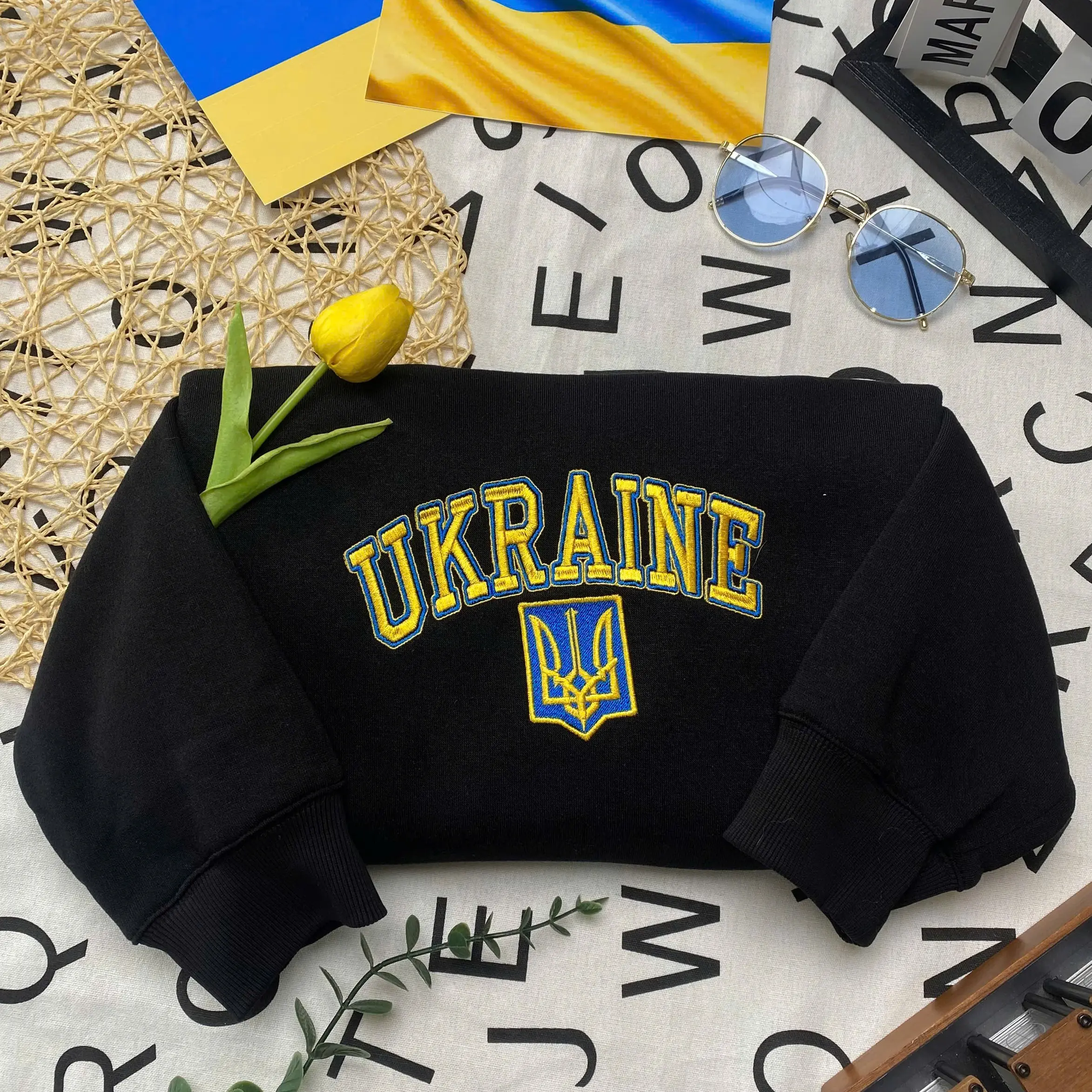 Embroidered Ukraine Crewneck Sweatshirt, I Stand With Ukraine Embroidered Unisex T-shirt, Ukraine Peace Embroidery Hoodie For Peacelover