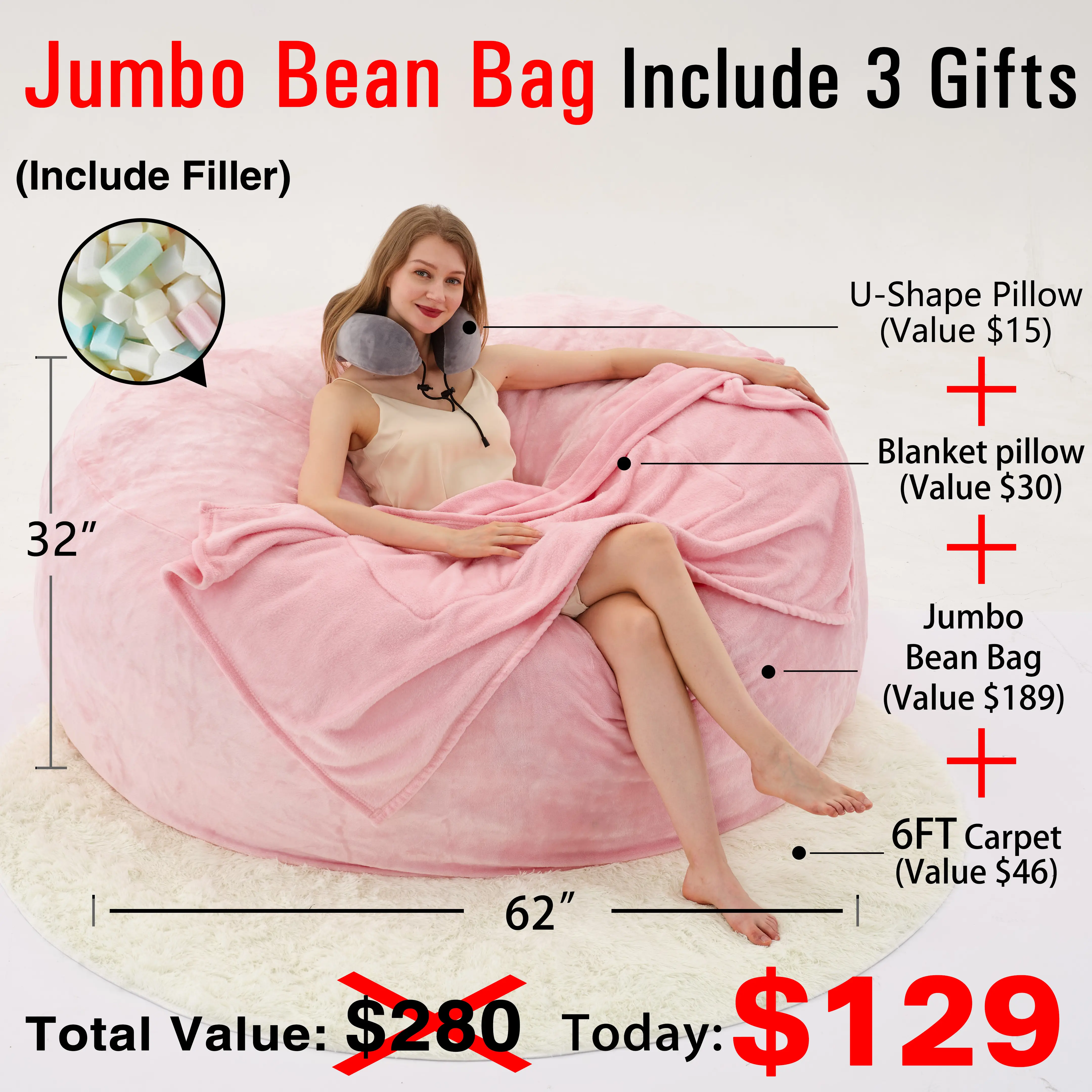 Jumbo Pink(Cover Filler U-pillow Blanket Carpet)