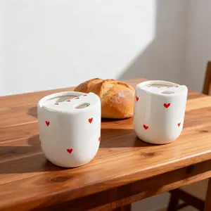 Handmade Ceramic Travel Mug Heart Shaped Coffee Cup Hand Painted Ceramic Ceramic Mug with Sip Hole Perfect Holiday Gifts Microwave and Dishwasher Safe Non Toxic Glaze Unique Design