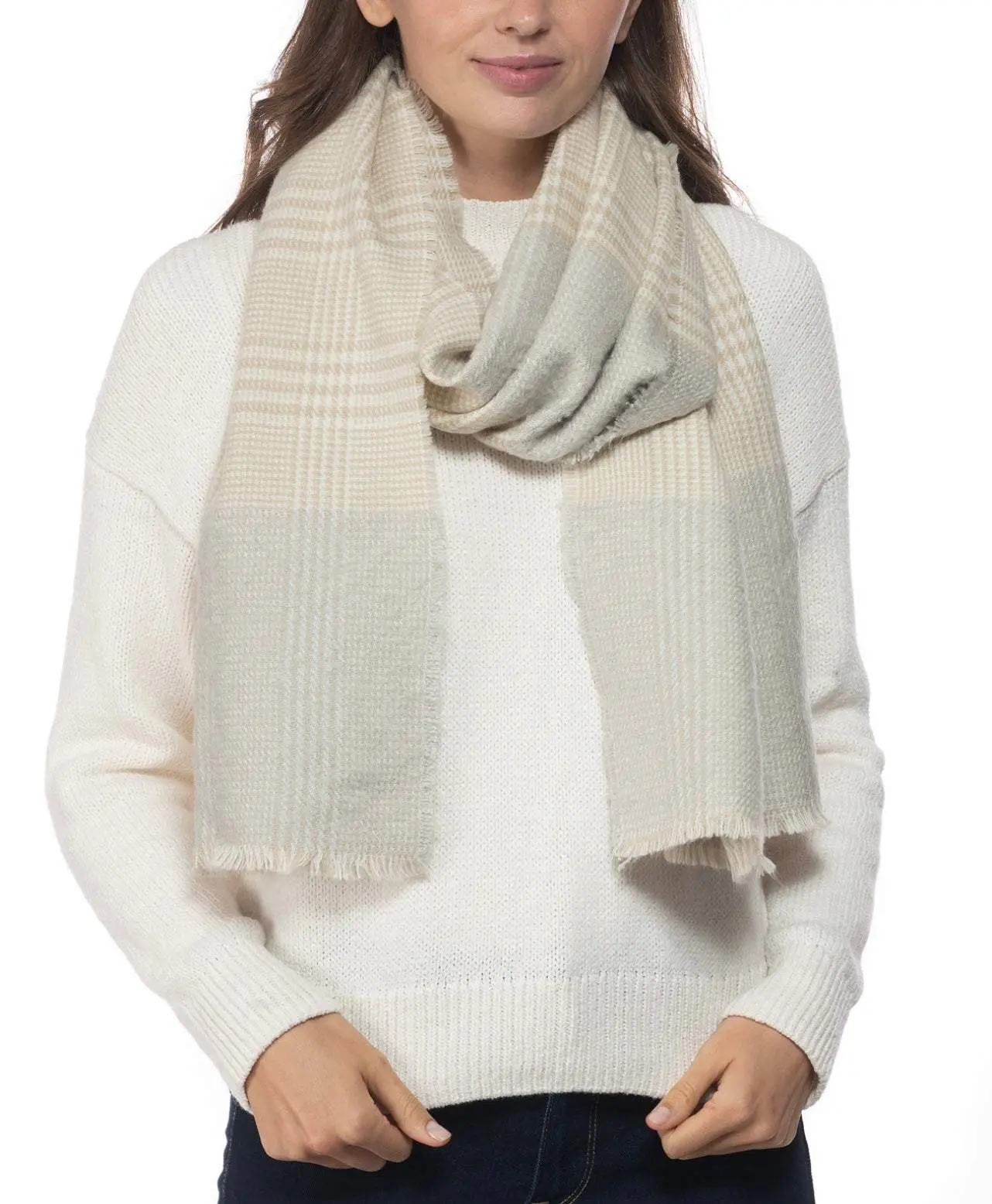 INC International Concepts Plaid Colorblocked Scarf, Color: Grey 70"x18"