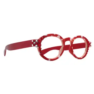 Dotty Chic, Bling Round Reading Glasses for Women  Red frames with polka-dot pattern Genuine European Crystals +1.25 +3  NY Fifth Avenue