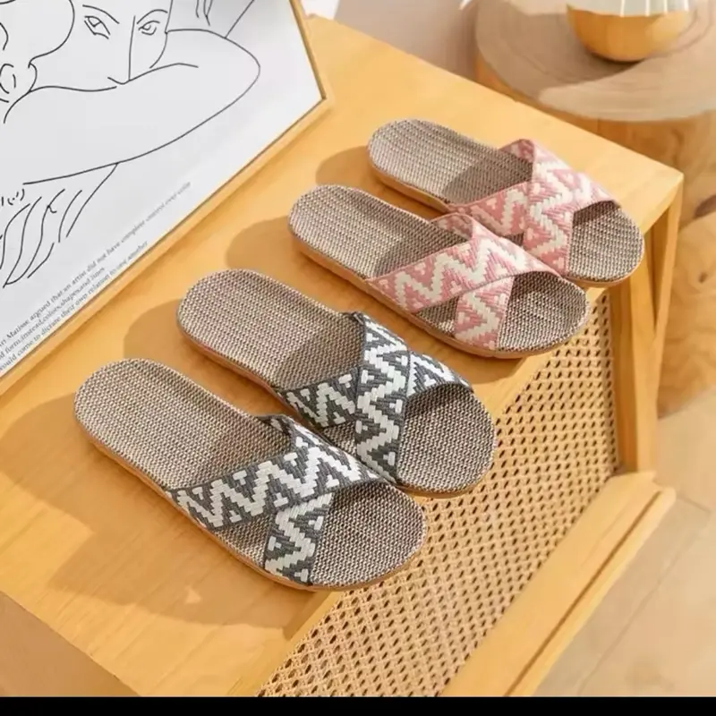 Season Home Linen Slipper 2025 New Linen Slippers for Home Use Thick Soled Summer Grass Woven Rattan Woven Men's and Women's Homes Indoor