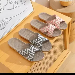 Season Home Linen Slipper 2025 New Linen Slippers for Home Use Thick Soled Summer Grass Woven Rattan Woven Men's and Women's Homes Indoor