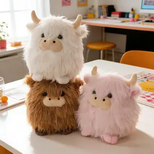 Cute Highland Cow Plush Toy, Adorable Round Cow Stuffed Animal for Kids and Adults, Perfect Soft Cuddly Gift and Home Decor