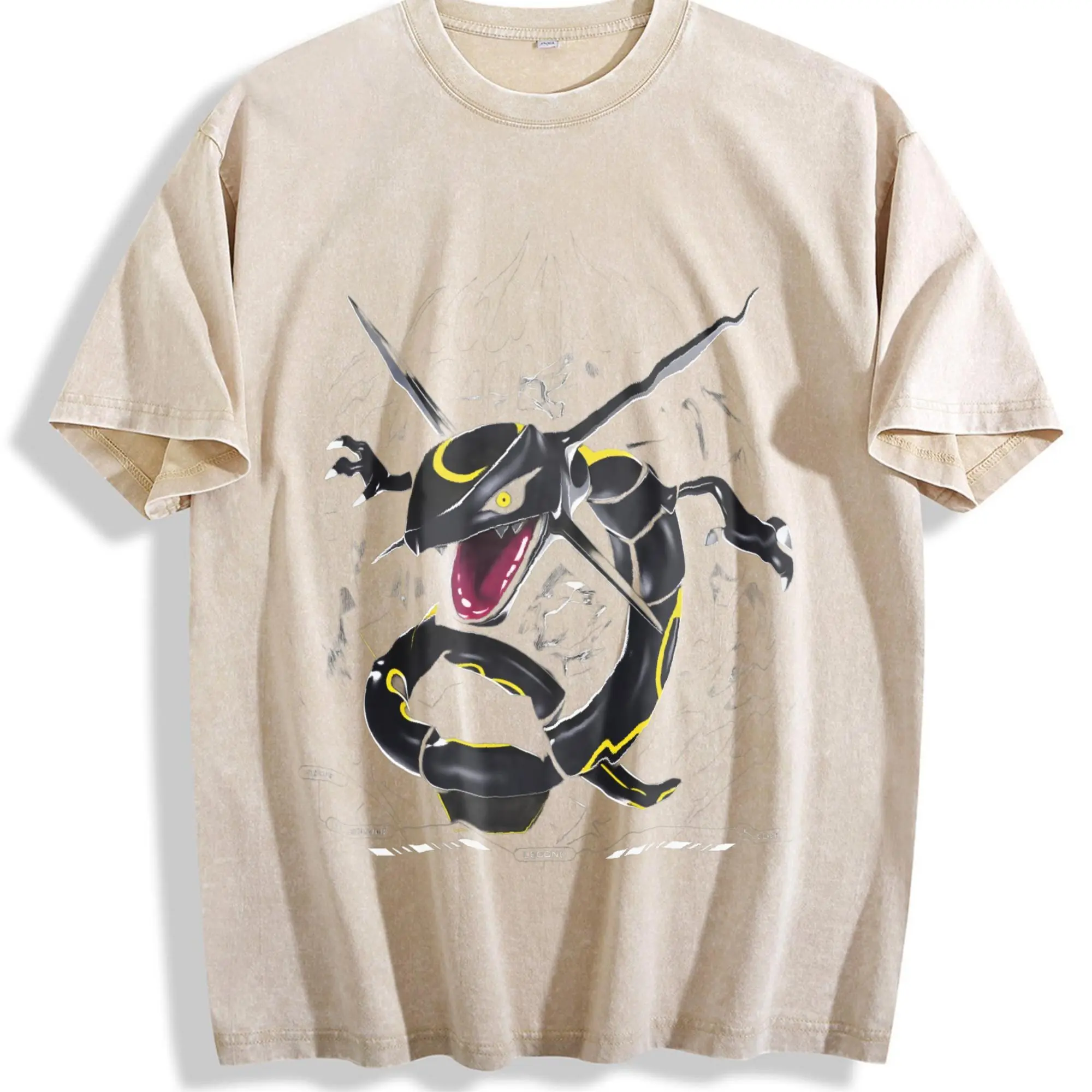 "Rayquaza" Vintage Unisex Oversize Anime Manga Acid Washed Heavyweight Cotton T-shirt, graphic tee,anime lover , outfits men Clothes Menswear