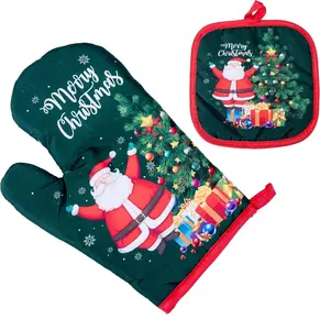 Christmas Oven Mitts and Pot Holders Sets - Merry Christmas Design