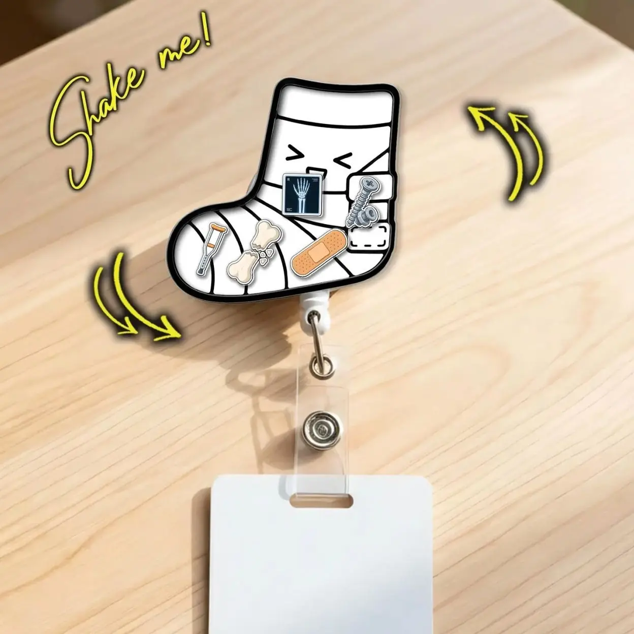 Orthopedic Cast Shaker Badge Reel – Funny Broken Bone Xray Retractable ID Holder, Ortho Nurse Gift  RRZ