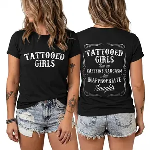 Bold Graphic Tee With Tattooed Sarcasm And Inappropriate Thoughts In Soft  Short Sleeve Round Neck Design For Women