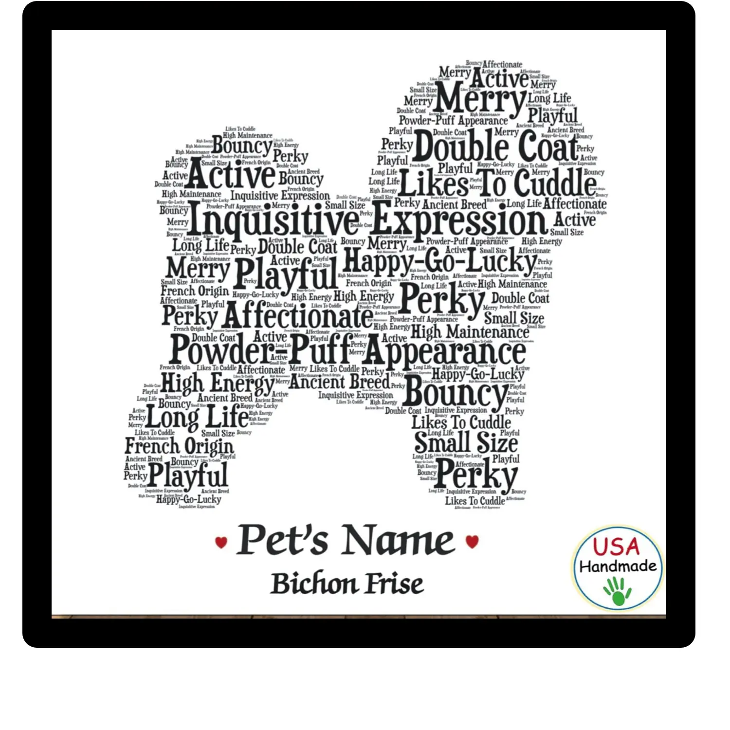 Personalized Small Breed Dog Name Frame – Custom Framed Pet Art Gift Wrapped for Dog Lovers..Add your dog's name in the delivery instructions box or order notes at checkout.