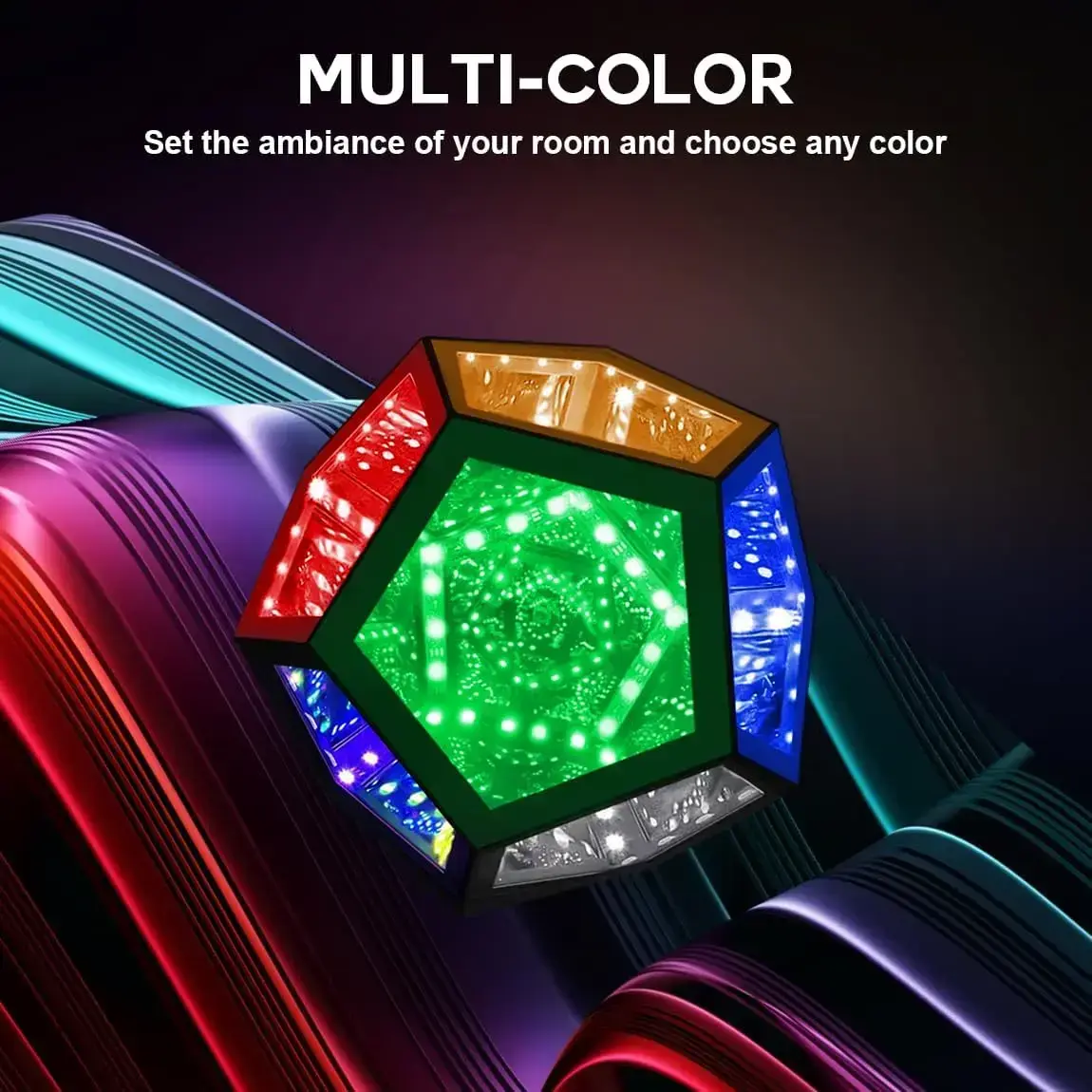 USB Powered Infinity Mirror Dodecahedron Lamp - Customizable Color Changing Light with Music Sync & Timer Function