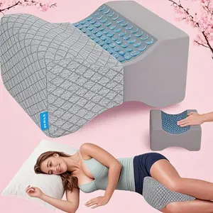 Memory Foam Contour Knee Pillow - Cooling Support for Side Sleeping, Hip Pain Relief & Sciatica Comfort, Orthopedic Leg Pillow with Ergonomic Design, Grey - Reusable & Breathable Wedge Cushion