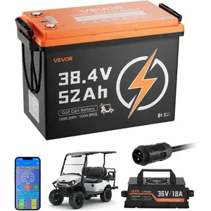 VEVOR 36V (38.4V) 52AH Lithium Golf Cart Battery, with 18A Charger, Lifepo4 Battery Kit, Built-in 100A BMS, 4000 Cycles, 2C Discharge Rate, Bluetooth Mobile APP, for Golf Carts, Trolling MotorsVEVOR Super Brand Day