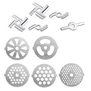 10 and 8 Pieces Meat Grinder Blades Plate Discs Stainless Steel Food Knife Cutter Meat Grinder Replacement Parts for Size 5 Stand Mixer Accessories