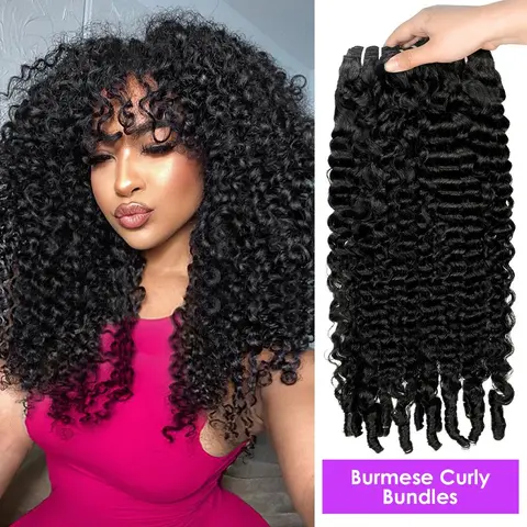 AMA Black Women's Unprocessed Virgin Human Hair Bundles - Burmese Spiral Curly, Soft, Perm & Straighten Ready, Dye & Bleach Friendly Hair Extensions (1/3/4 Packs, Healthy Curl Texture)