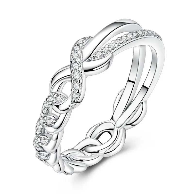 MULA S925 Silver-plated infinity chain ring, plated with platinum and CZ, elegant twist ring, perfect gift for girls and women for birthday, graduation, Valentine's Day, Rings For Women, Multi-Row Rings