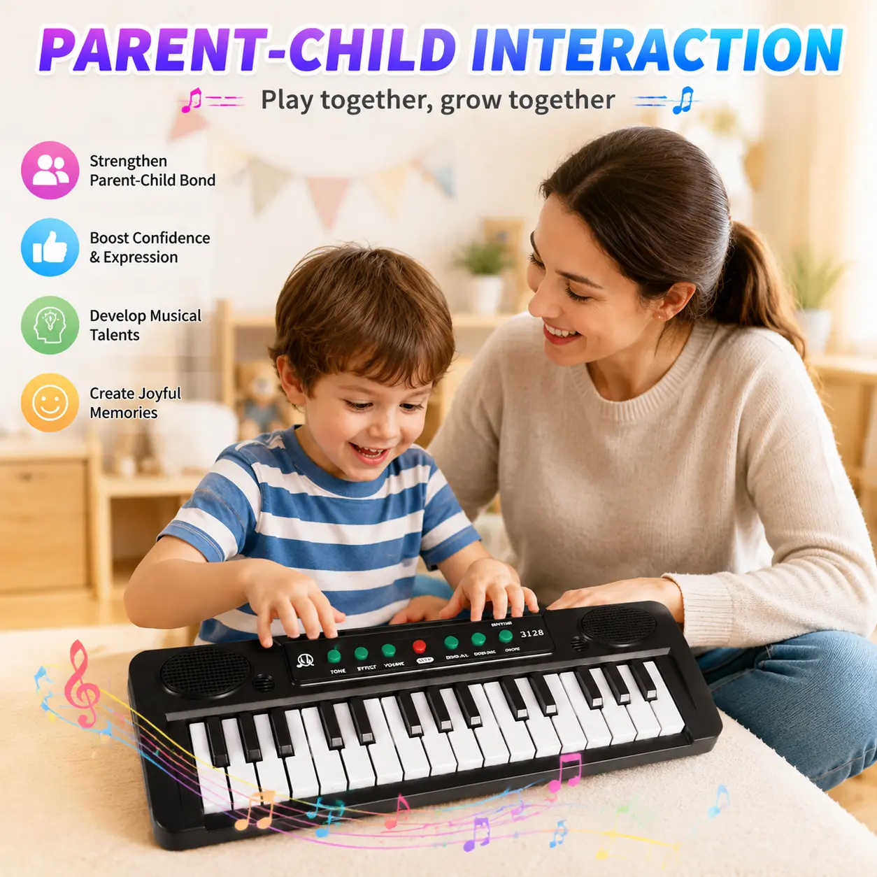 31-Key Portable Kids Electronic Piano Keyboard with Microphone, USB Cord - Multifunction Toddler Musical Toy, Early Education Gift for Ages 3-6 Boys & Girls