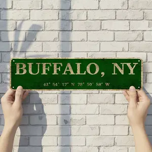 BUFFALO, NY - Vintage Style Street Sign - Aluminum Wall Art & Room Decor for Garage Bar Bedroom Farmhouse Home - 16" x 4" Rust Free Metal Poster