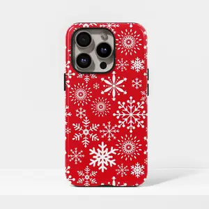 Snowflake Red Phone Case Christmas Gift Compatible with iPhone 17, 16, 15, 14, 13, 12, 11, Pro Max,  Galaxy S23, S22, S21, S20 Ultra