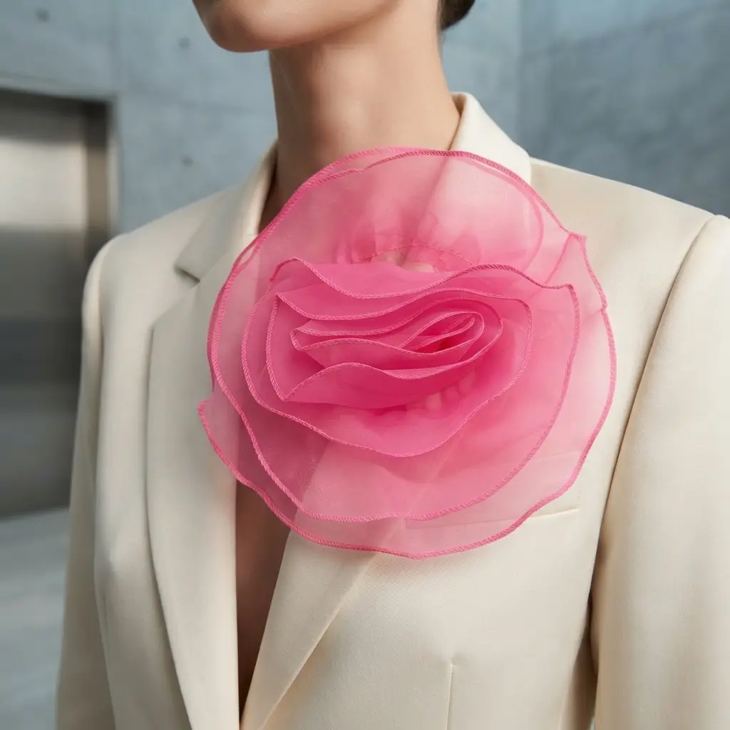 24 cm/9.45 in Multi-Color Edge-Locked Organza Rose Brooch, Handmade Large Floral Sewing Appliqué, Delicate Dress Decor Embellishment for Dress Shoulders and Waist, Ideal for Bridal Gowns & Formal Wear
