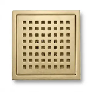 6 Inch Square Shower Drain with Flange, Removeable Grate SUS 304 Stainless Steel Shower Drain with Hair Catcher (Brushed Gold, 6 Inch)