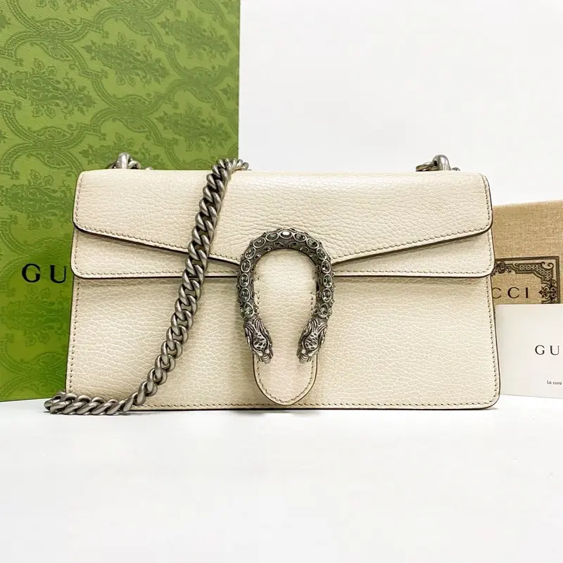 Pre-owned GUCCI · Shoulder Bags Dionysus Medium Shoulder Bag in White Leather with Crystal Embellished Web